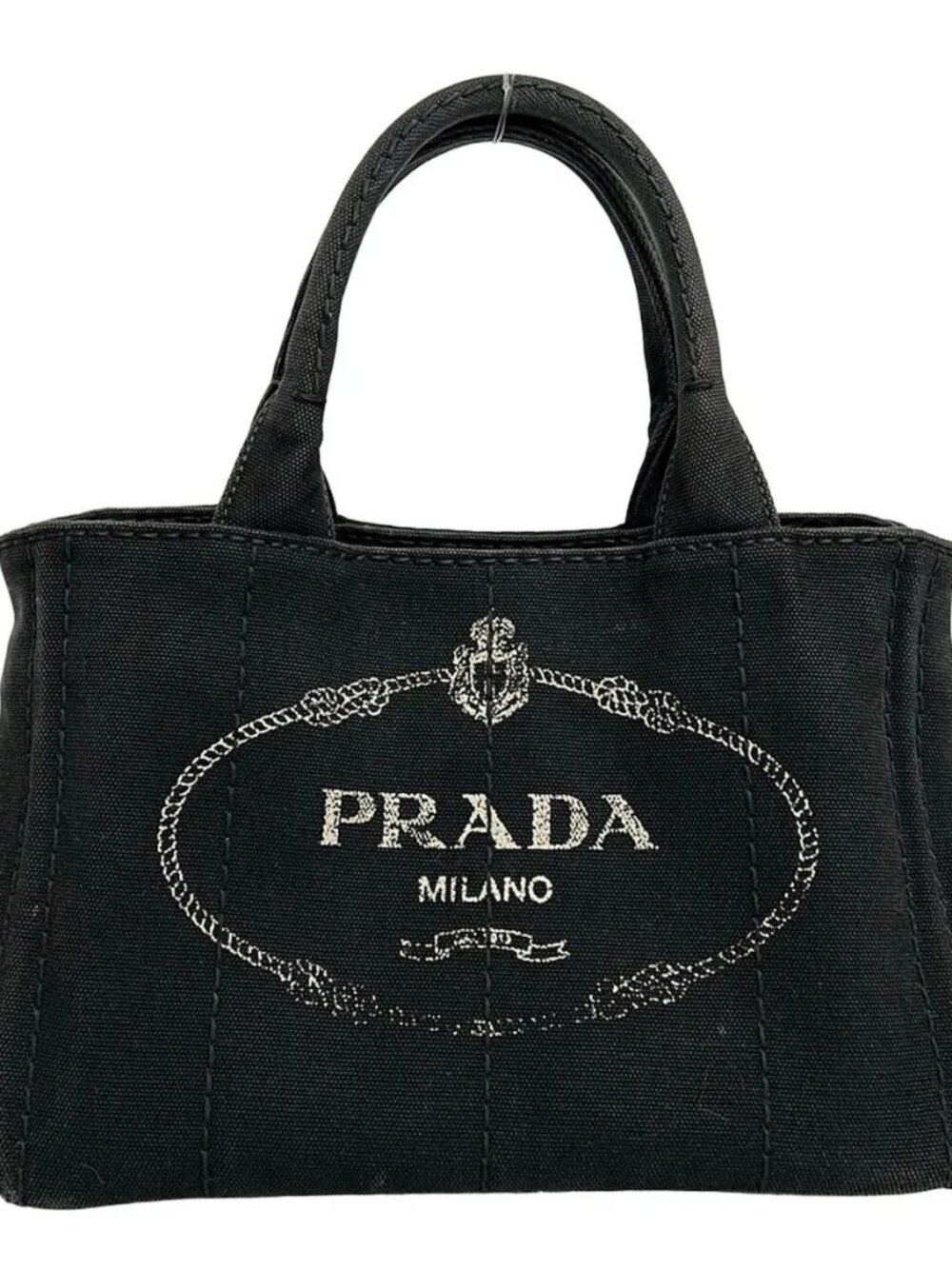 PRADA Canapa 1BG439 Black Cream Jacquard Tote Bag